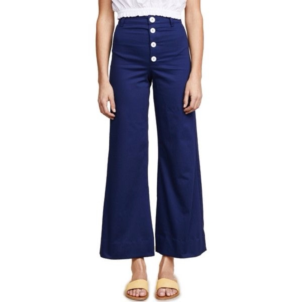 STAUD Wide Left Navy Button Pants